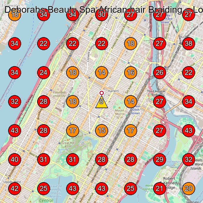 Deborahs Beauty Spa African hair Braiding GeoGrid visibility map for Hair Salon in New York